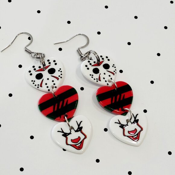 Jason Voorhees Freddy Krueger IT Earrings Stainless Steel Hooks Horror Lover NEW - Picture 2 of 6